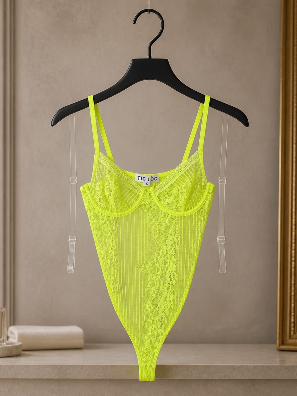 TIC TOC Neon Yellow Lace Bodysuit
